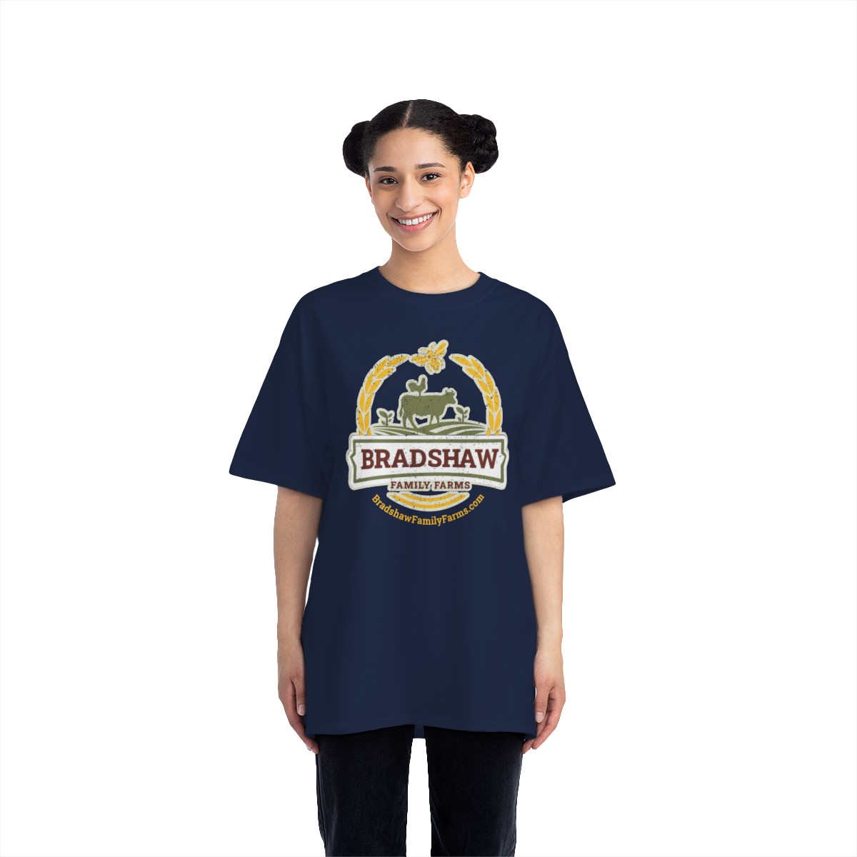 Bradshaw family farms logo on t-shirt