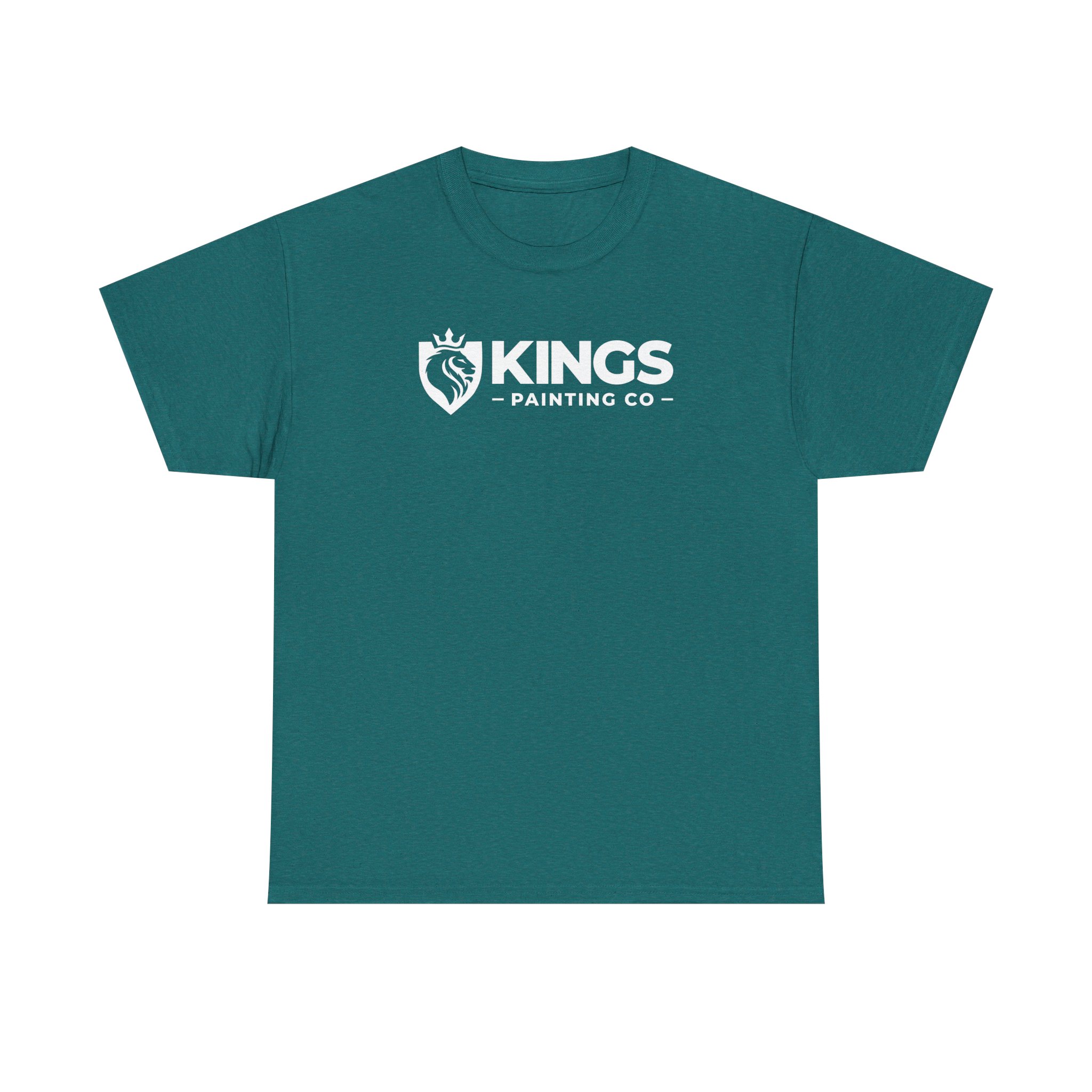 Kings Painting Co. Logo T‑Shirt (Heather) by Gildan Ultra Cotton (G5000) featuring "KINGS PAINTING CO" and a white lion logo inside a shield printed on the chest.