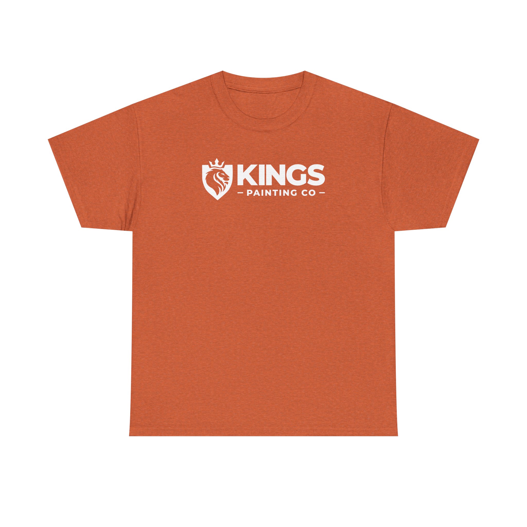 Heather orange Kings Painting Co. Logo T‑Shirt (Gildan Ultra Cotton), featuring "KINGS PAINTING CO" and a white lion crest logo printed on the chest.