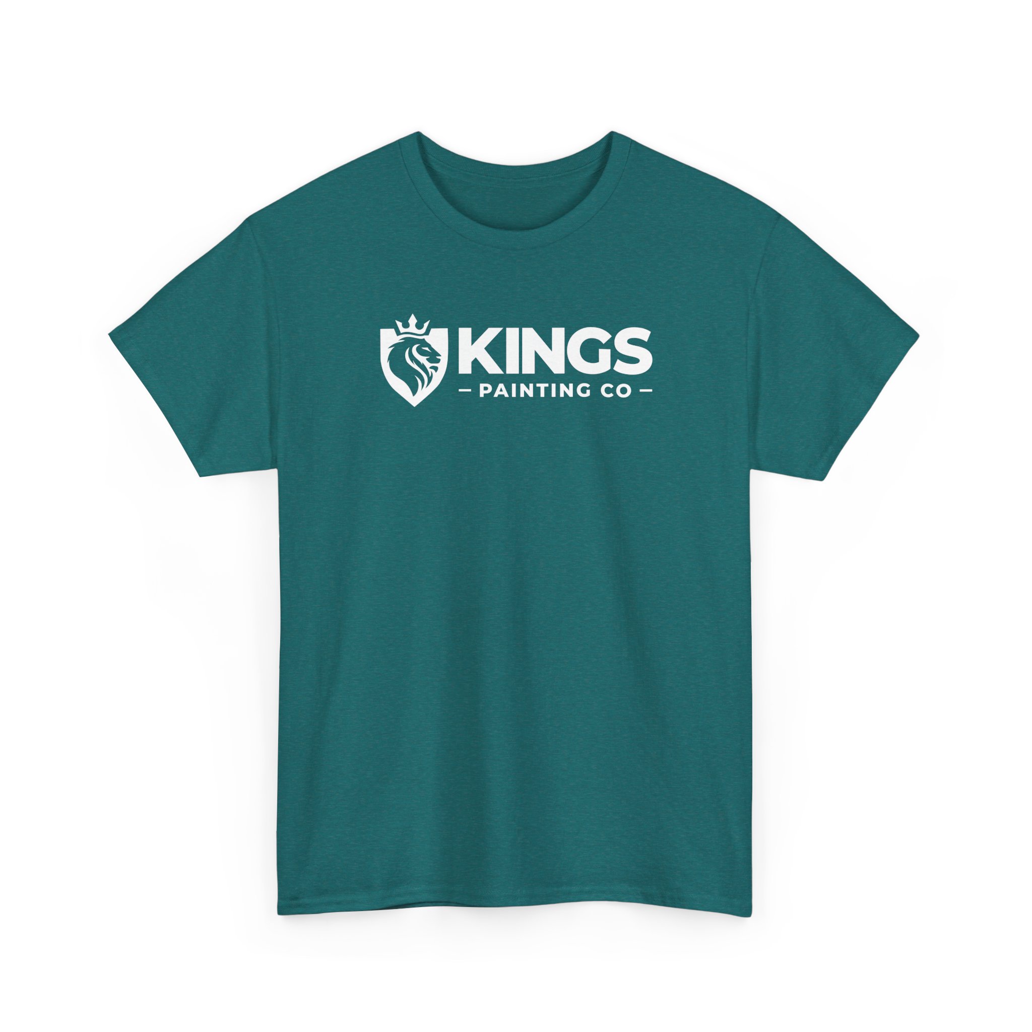 Kings Painting Co. Logo T‑Shirt (Heather) | Gildan Ultra Cotton (G5000) in teal, featuring "KINGS PAINTING CO" and a white lion head with crown logo printed on the chest.